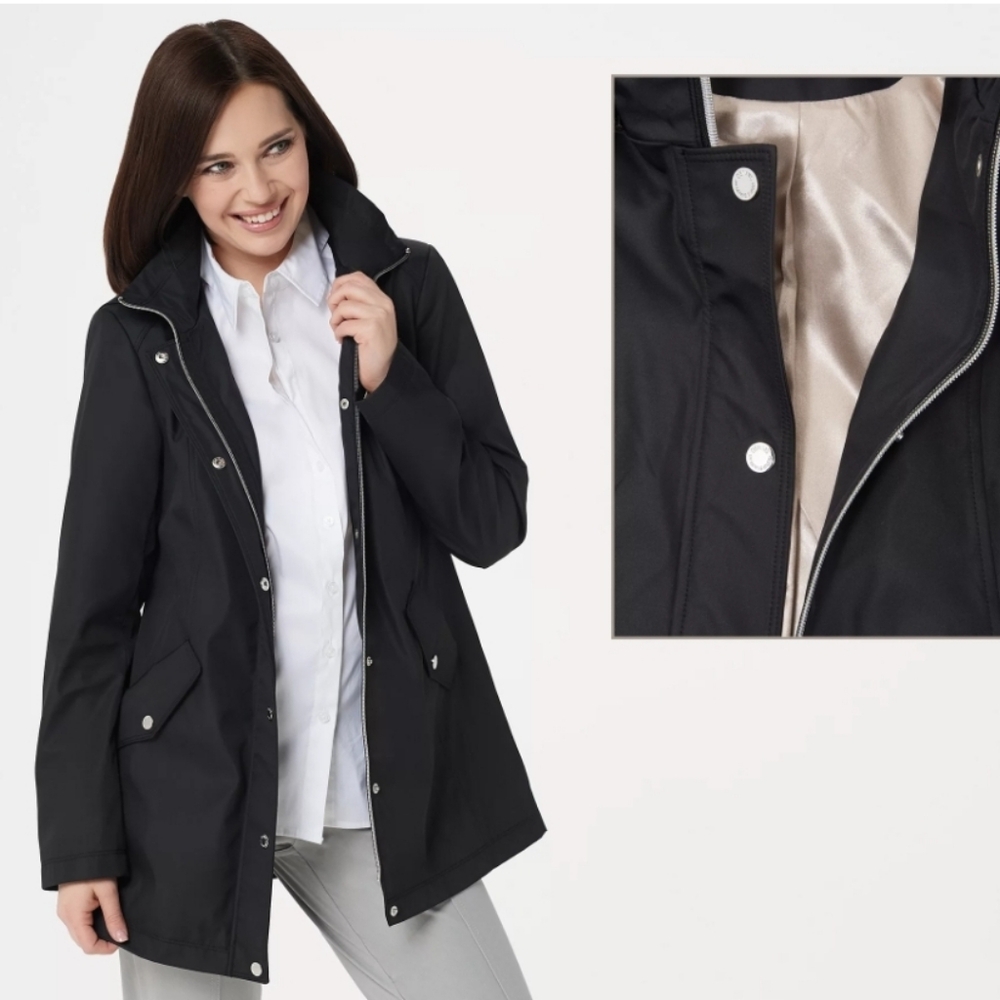 Dennis Basso Water Resistant Zip-Front Black Jacket Size XL #New